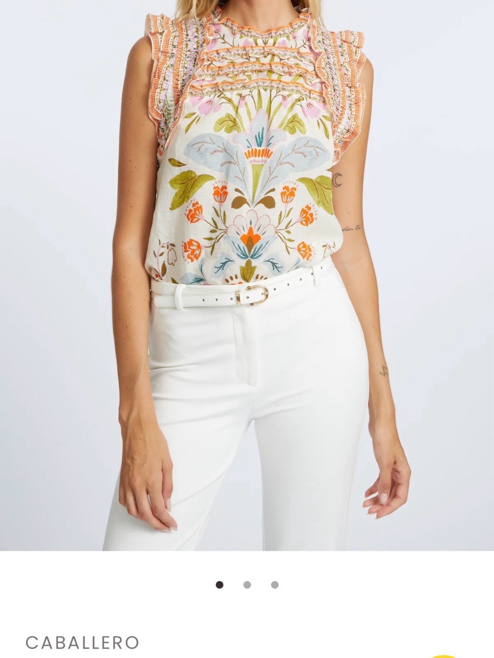 Caballero Floral Ruffle Sleeveless Blouse - Cream with Pink & Orange